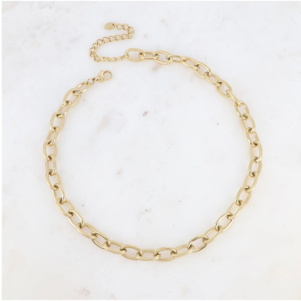 Collier chaîne maille ovale lisse et martelée
