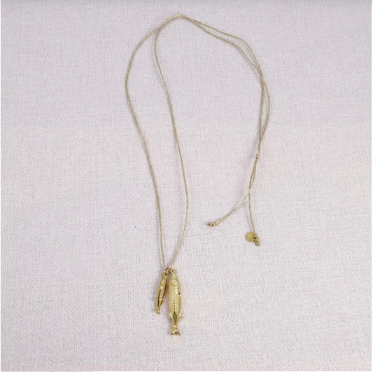 Collier lien doré 2 pendentifs poissons