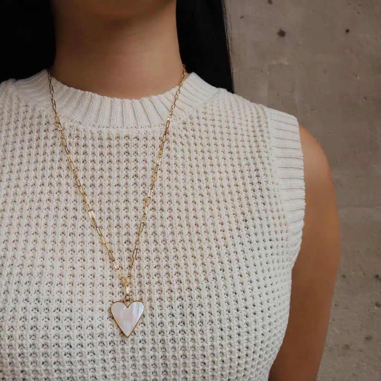 Collier pendentif coeur doré & nacre