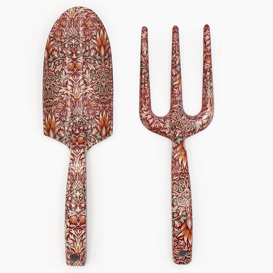 Ensemble d'outils de jardin Fourchette et Truelle fleurs bordeaux