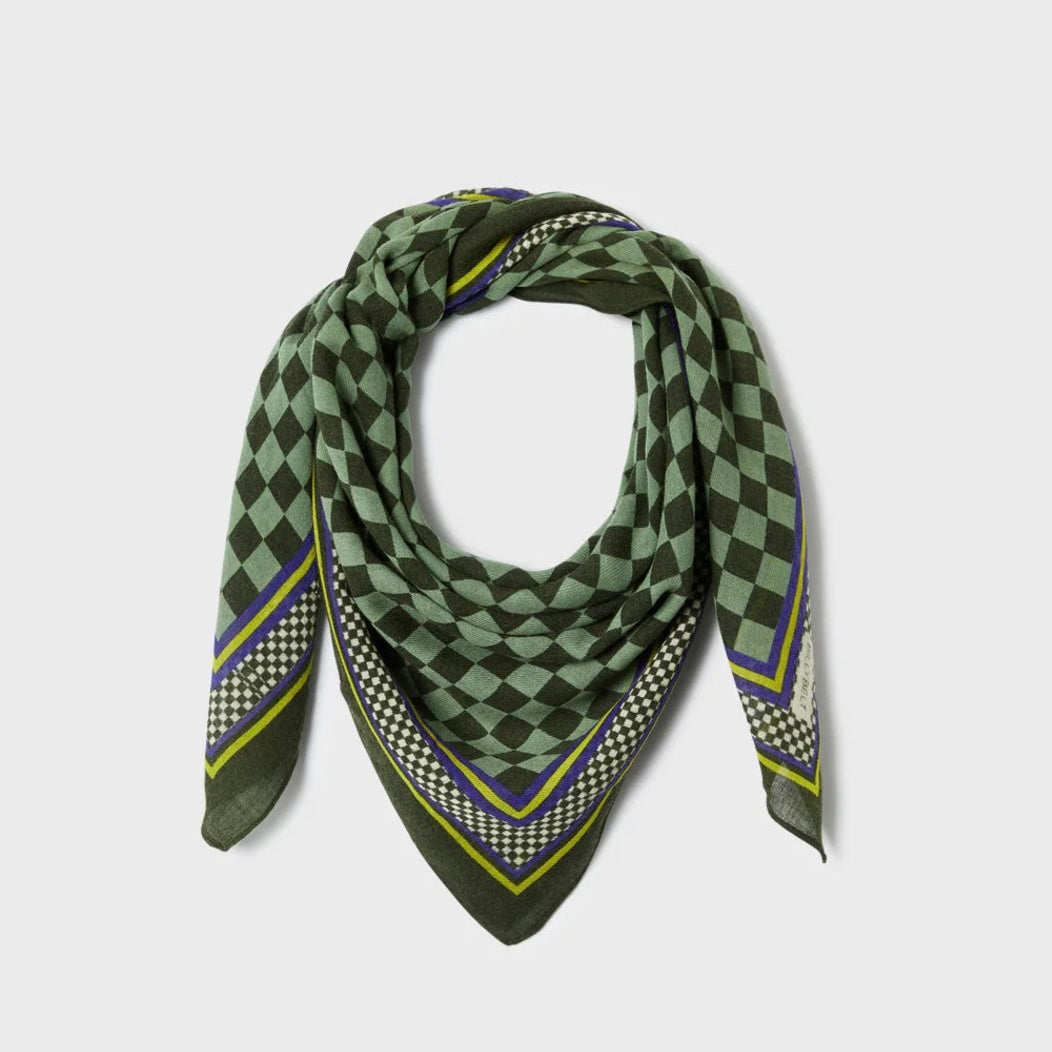 Foulard 100% laine Kaki damier