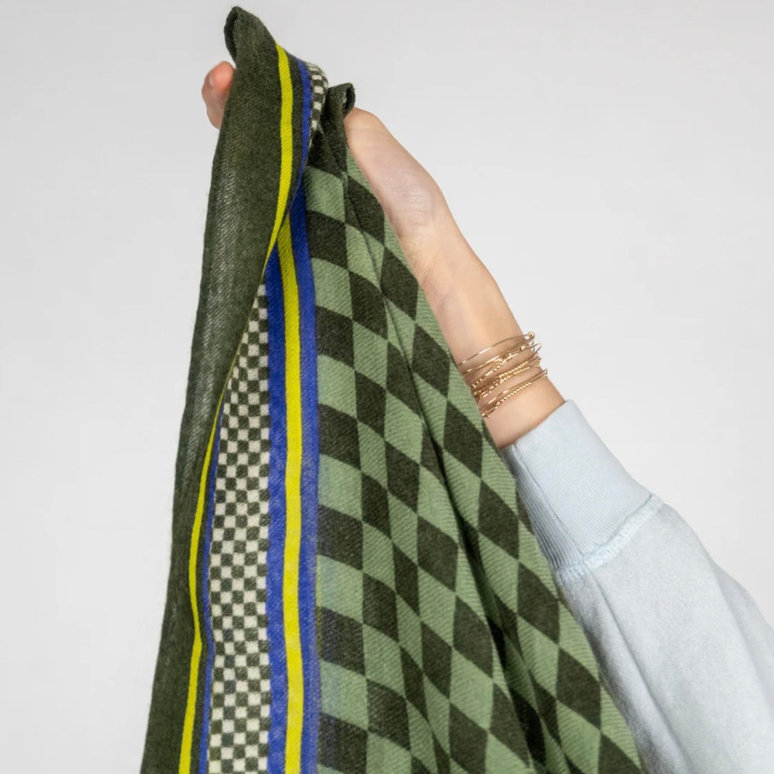 Foulard 100% laine Kaki damier