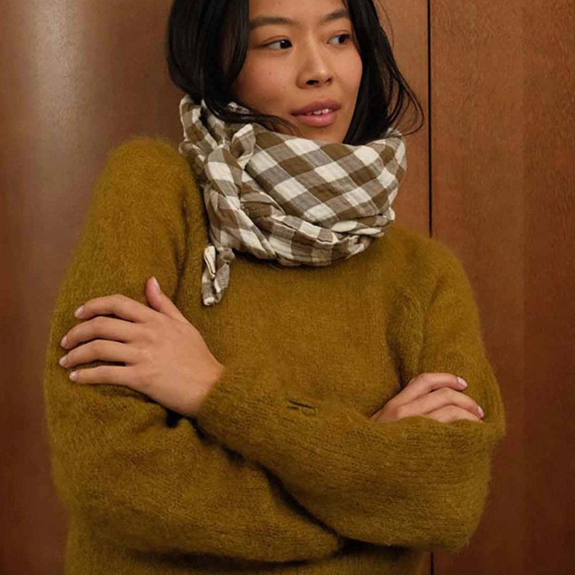Foulard / Lange vichy ecru & taupe