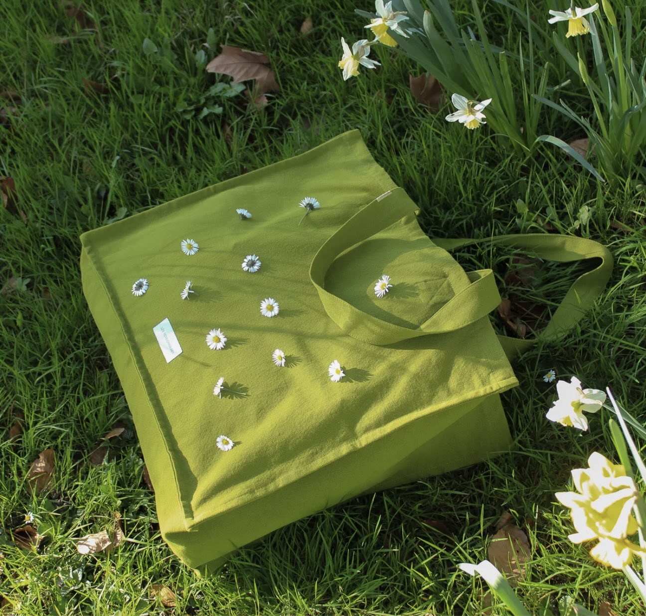Grand cabas en toile de coton bio - Vert Mousse