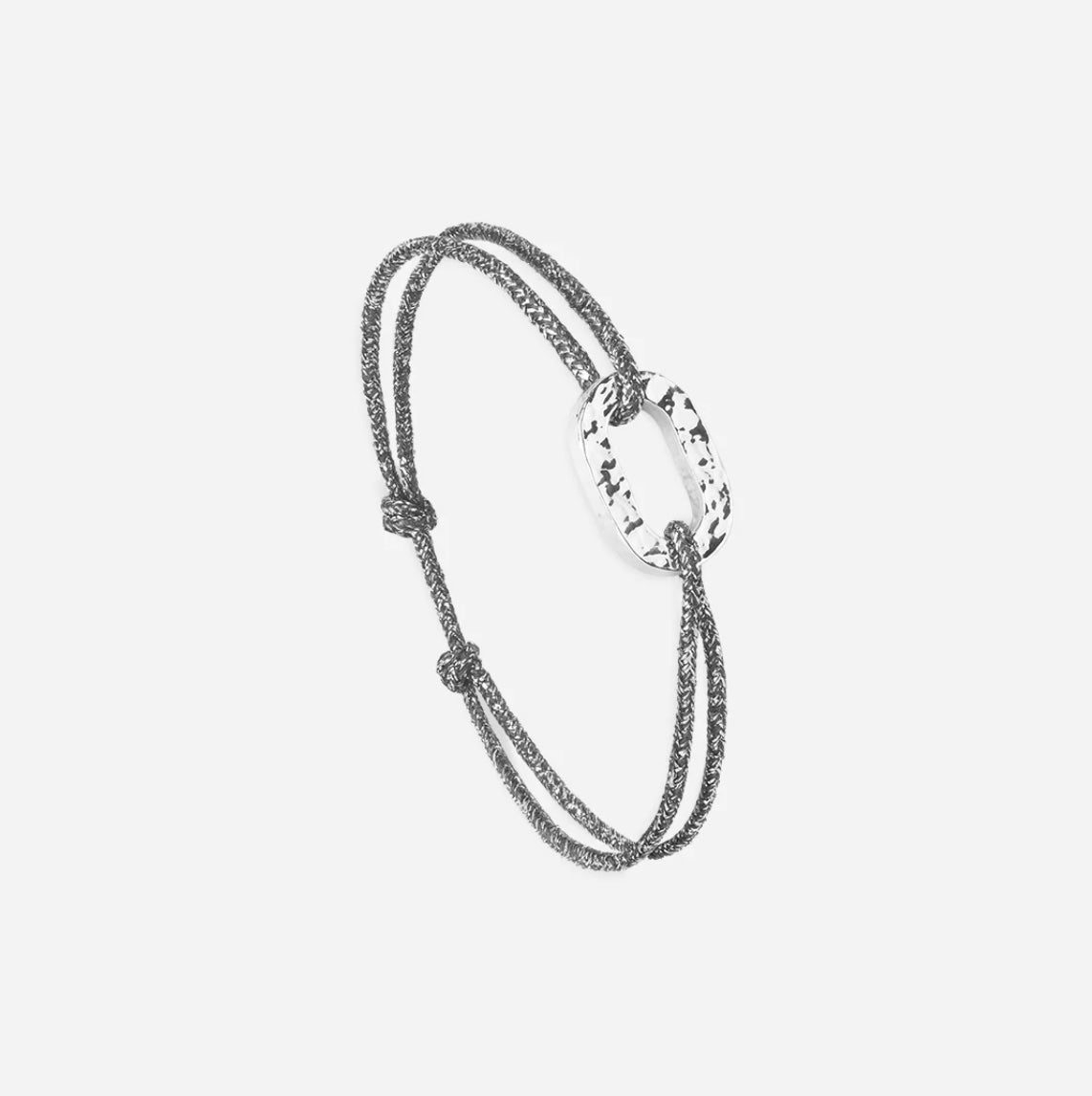 Bracelet Maillon Plat 16mm Plaqué Argent Martelé
