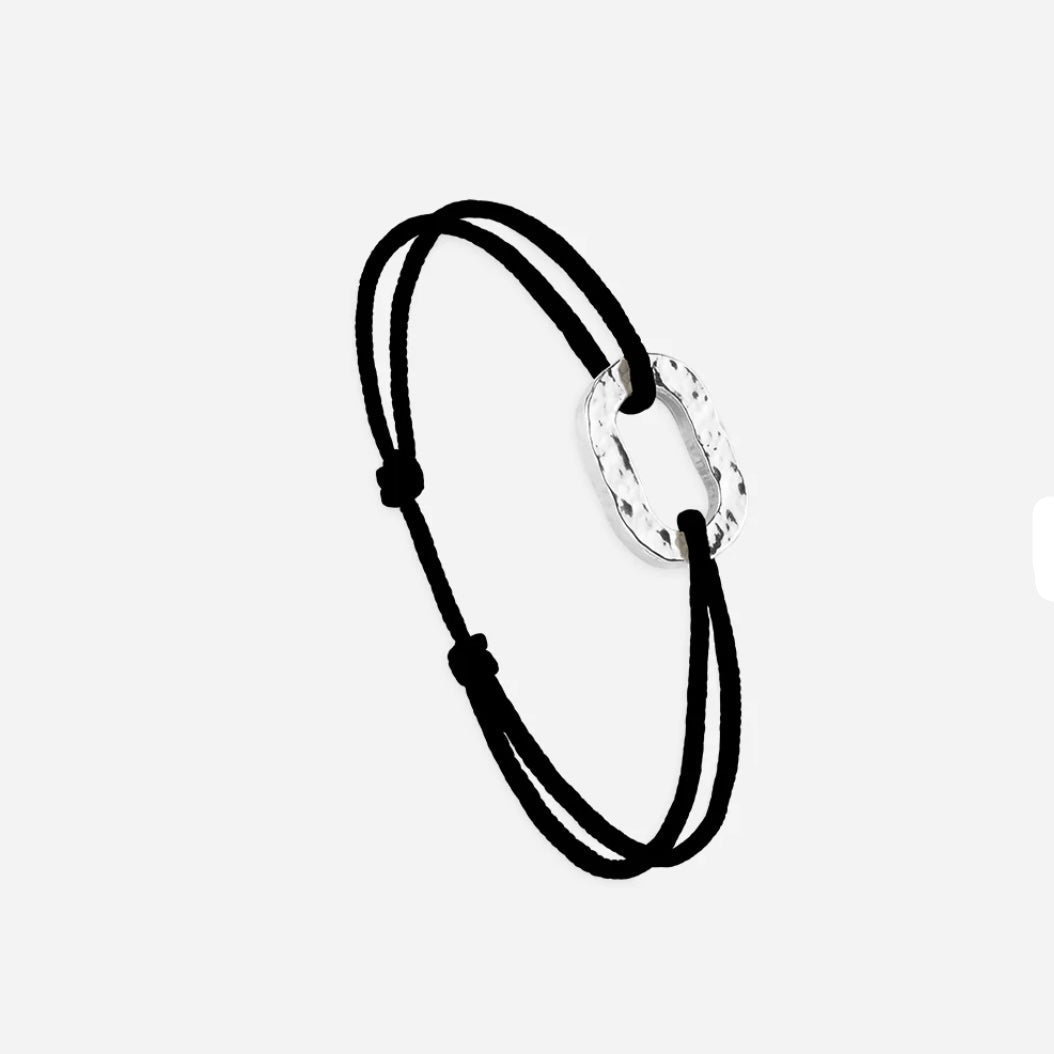 Bracelet Maillon Plat 16mm Plaqué Argent Martelé