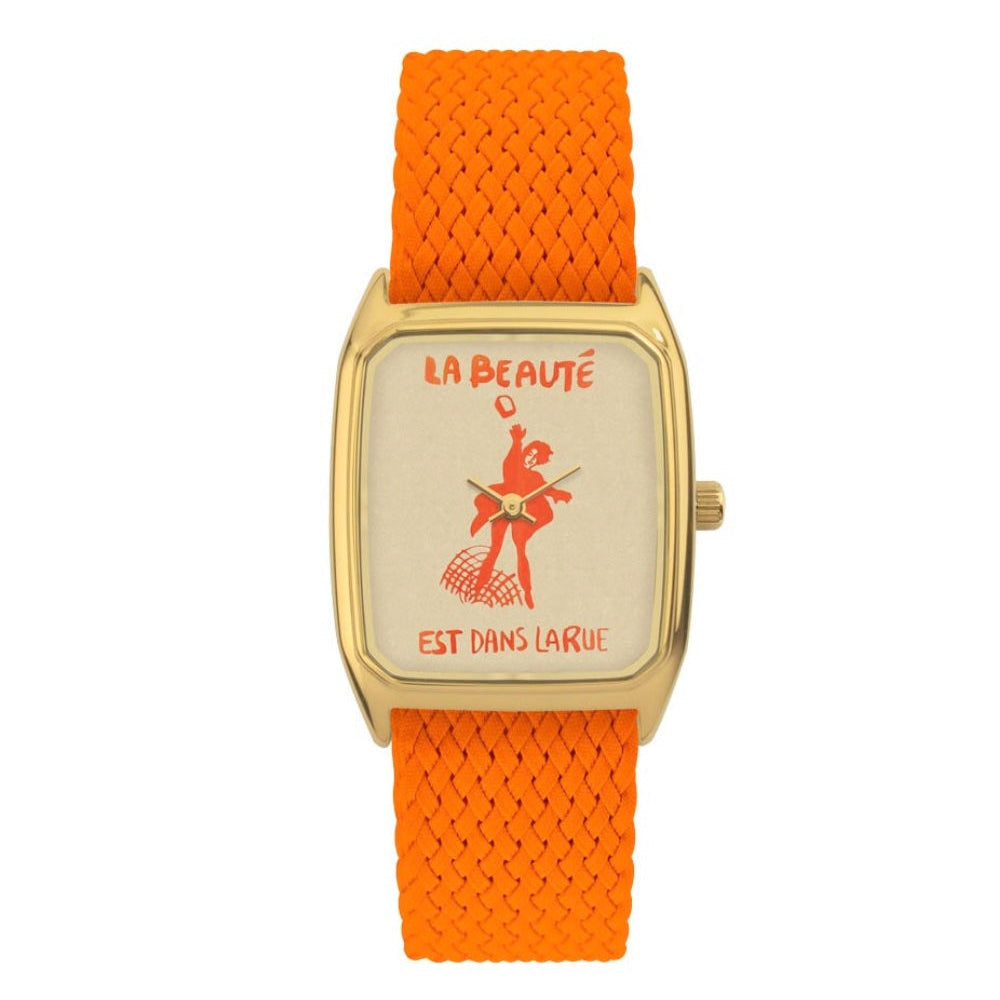 Montre La beauté - Bracelet perlon tressé orange