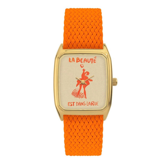 Montre La beauté - Bracelet perlon tressé orange
