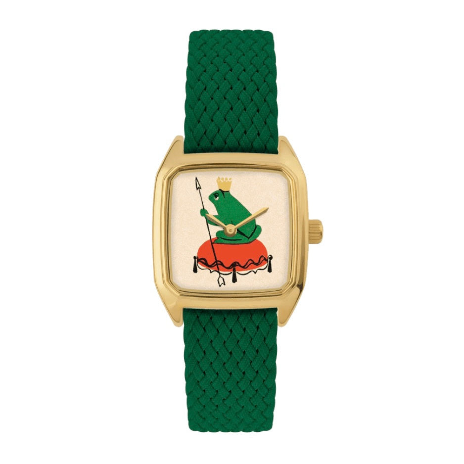 Montre Prima Grenouille - Bracelet perlon tressé vert
