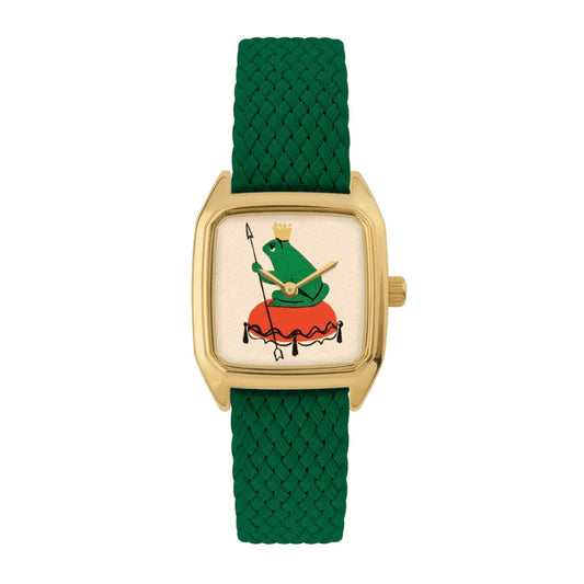 Montre Prima Grenouille - Bracelet perlon tressé vert