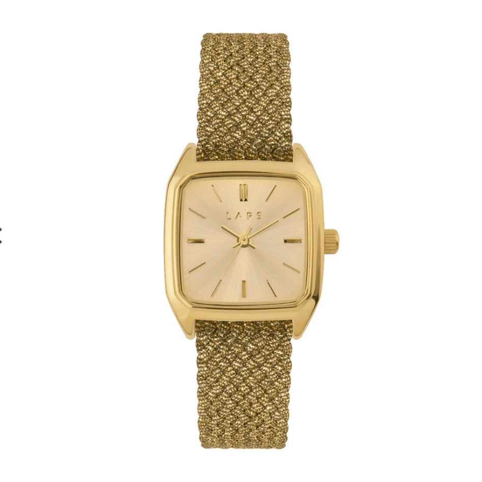 Montre Prima Nova Champagne - Bracelet perlon tressé doré