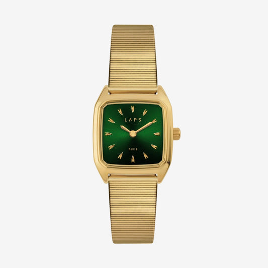 Montre Prima Nova verte - Bracelet Metal baguette