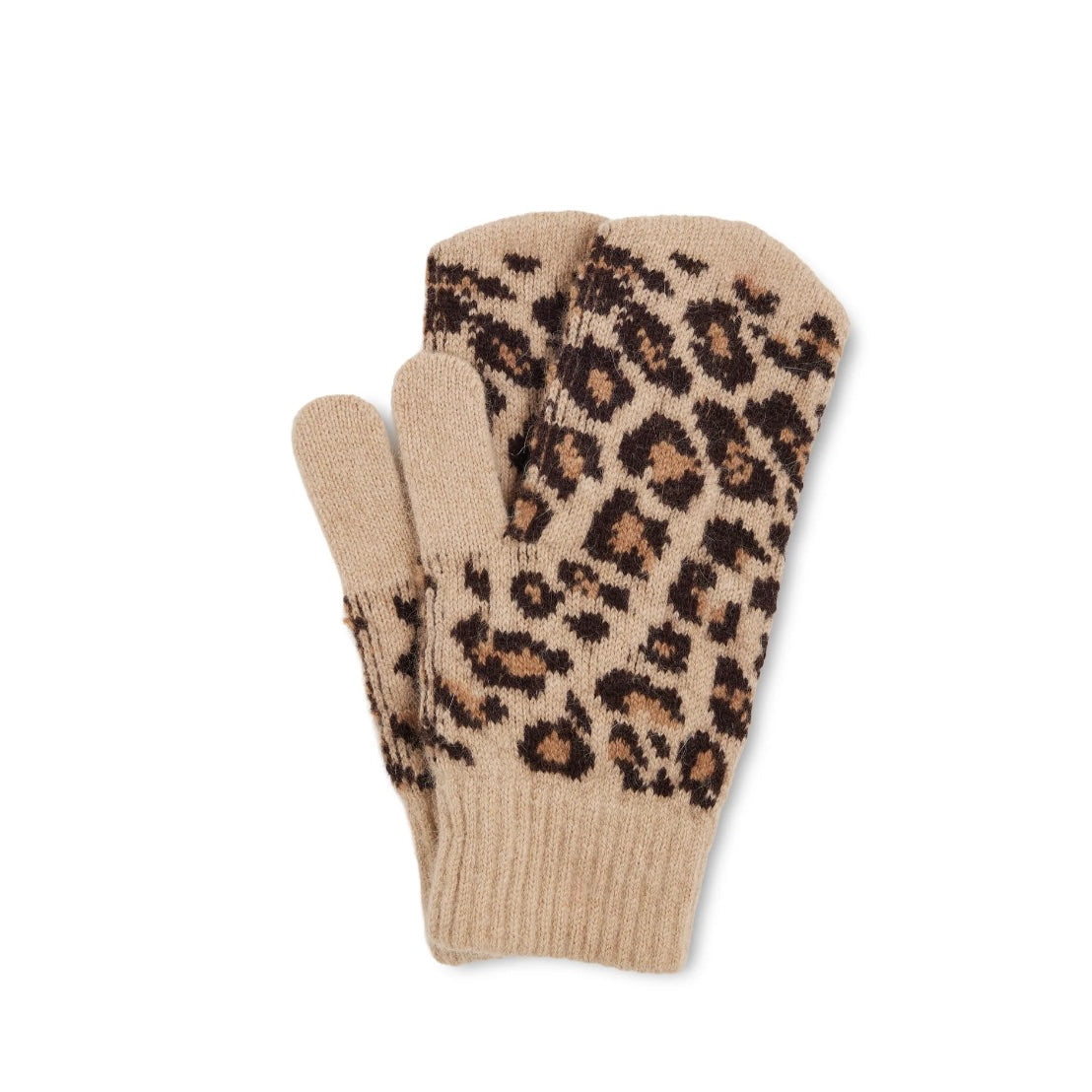 Moufles Laine et Angora Léopard Camel