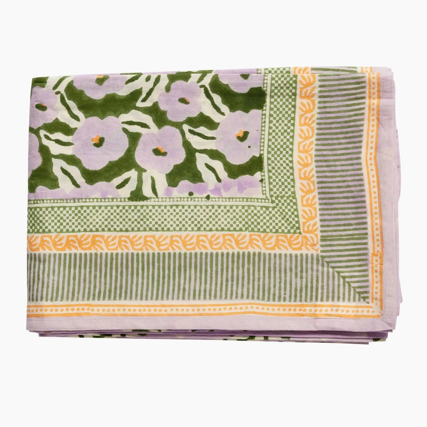 Nappe verte fleurs mauves