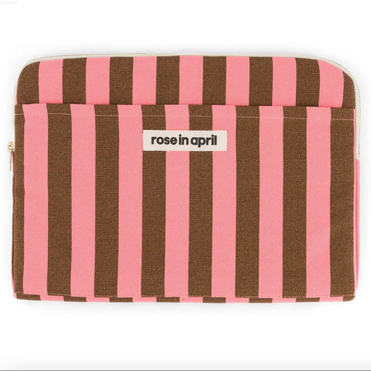 Pochette Ordinateur rayure funky pink / olive