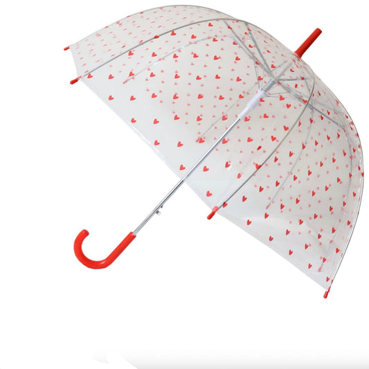 Parapluie transparent coeurs rouges