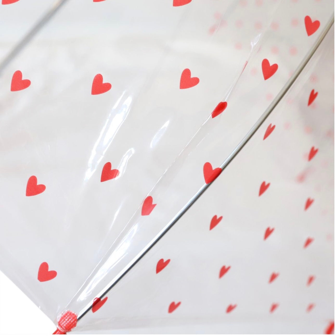 Parapluie transparent coeurs rouges