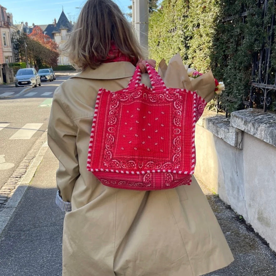 Tote bag reversible bandana rose & rouge