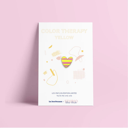Pin’s Color Therapy - Cœur rayé jaune & rose