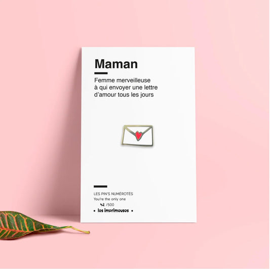 Pin’s Maman - Enveloppe coeur rouge
