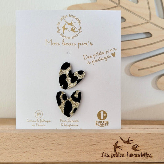 Pins pailletée coeurs à partager léopard doré