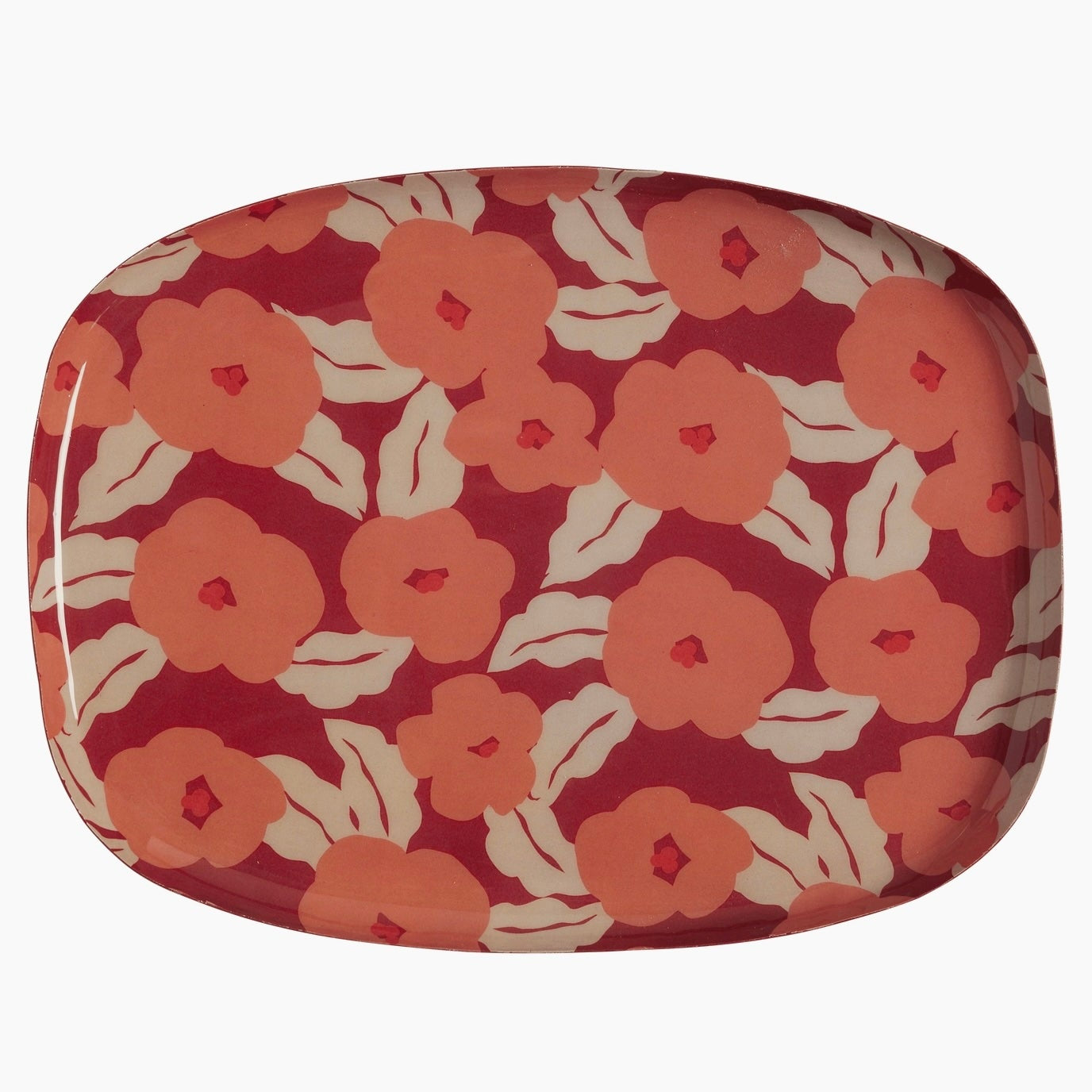 Plateau bordeaux fleurs roses