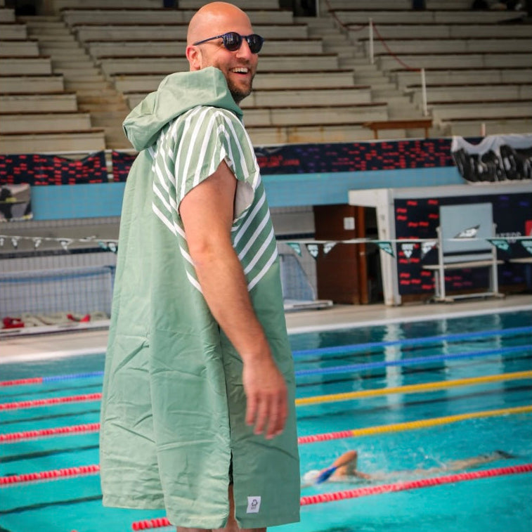 Poncho surf microfibres - Kaki lignes