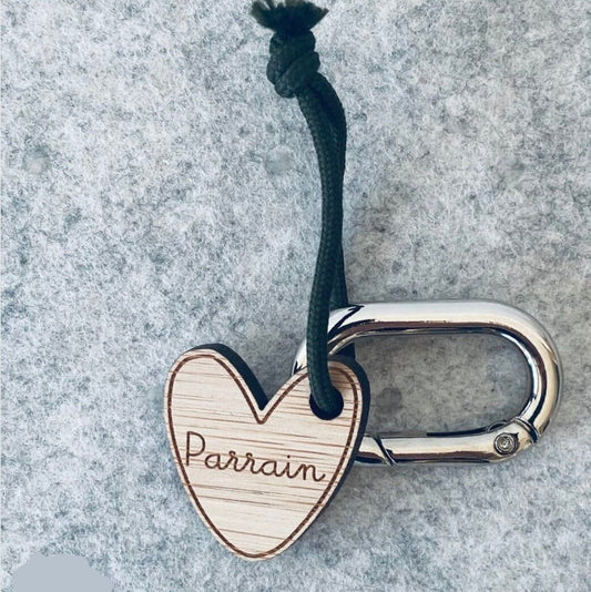 Porte-clés bois coeur Parrain