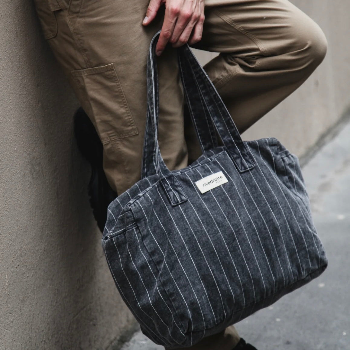 Sac 24 heures Célestins - Striped black denim