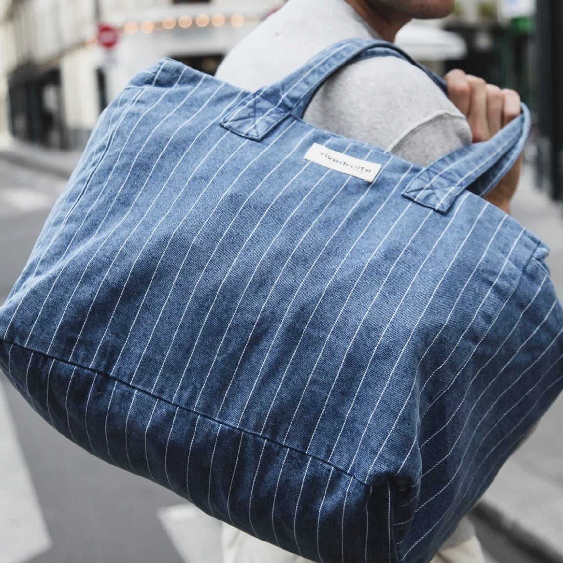 Sac 24 heures Célestins Striped blue denim
