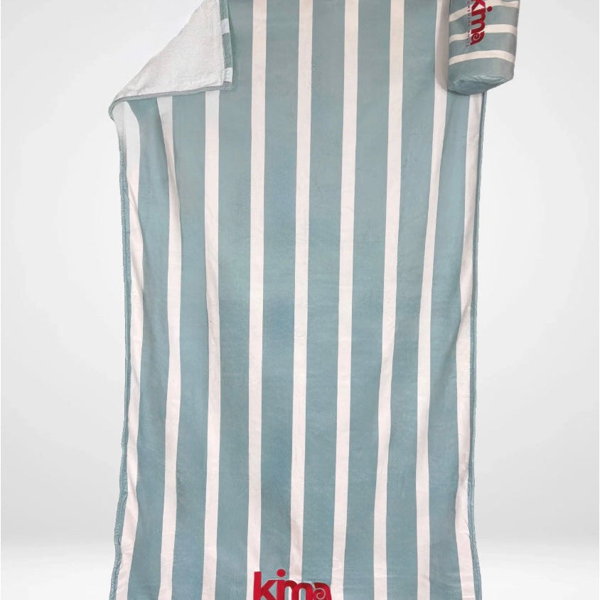 Serviette de plage XXL coton & microfibres - rayures bleu