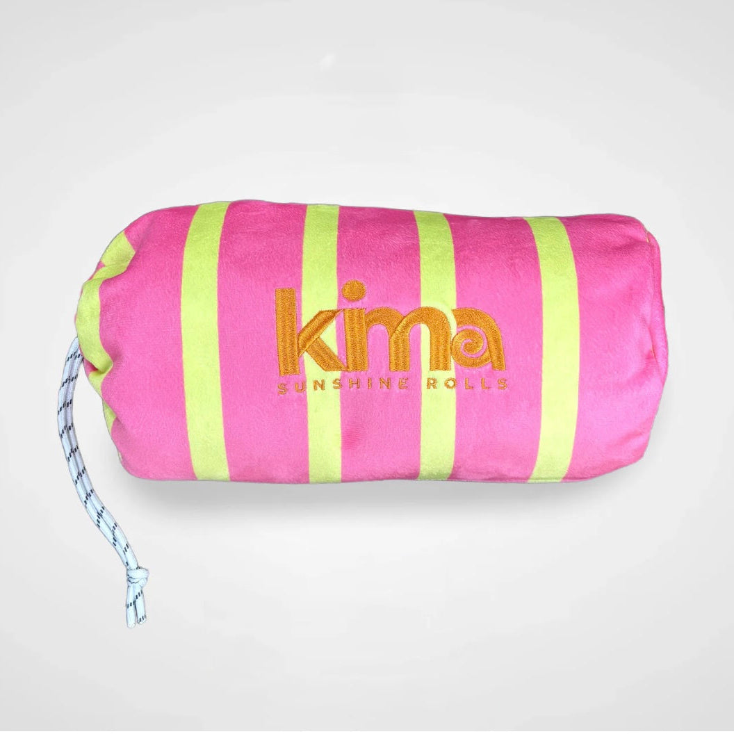 Serviette de plage XXL coton & microfibres - rayures roses
