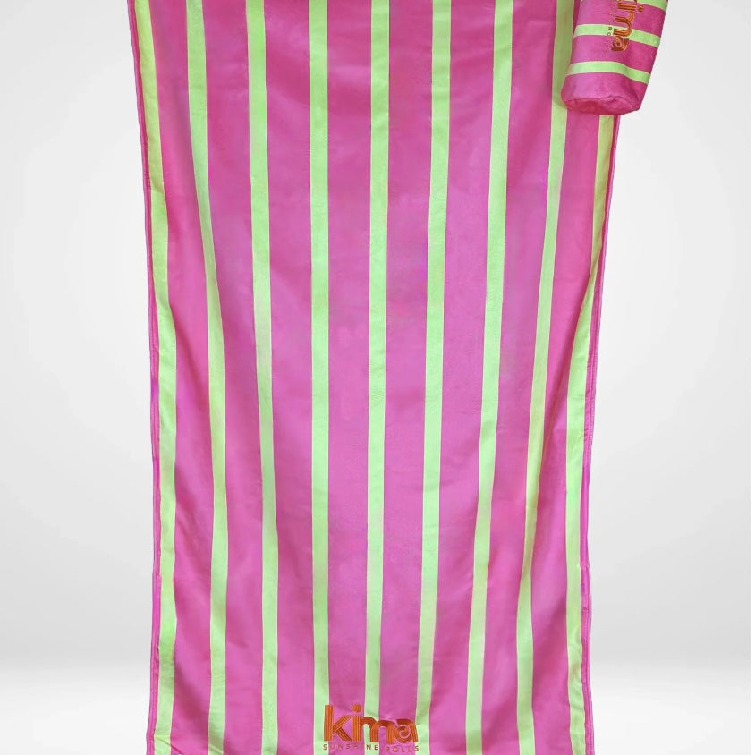 Serviette de plage XXL coton & microfibres - rayures roses