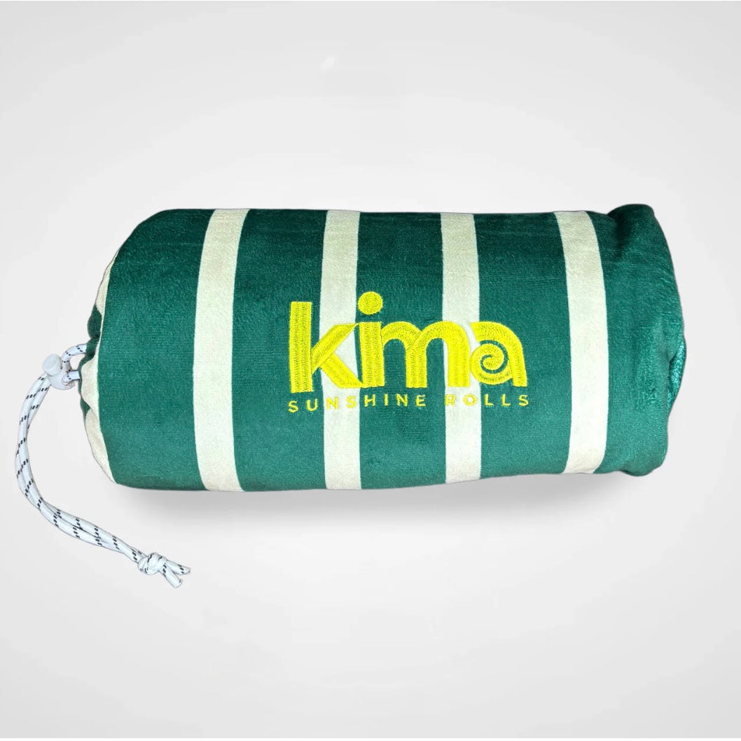 Serviette de plage XXL coton & microfibres - rayures vertes