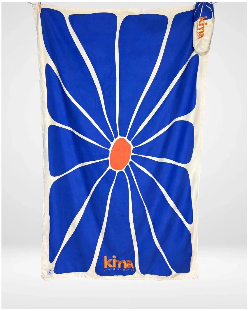 Serviette de plage XXL en microfibres - FLOWER Bleu