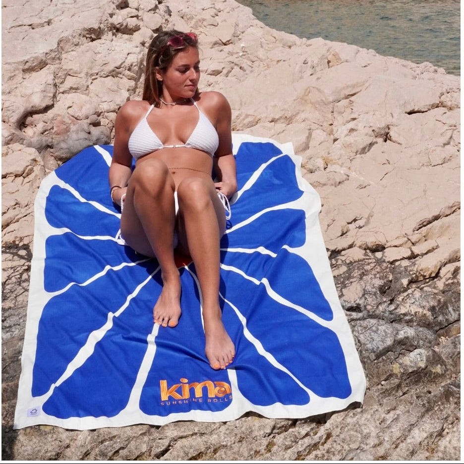 Serviette de plage XXL en microfibres - FLOWER Bleu