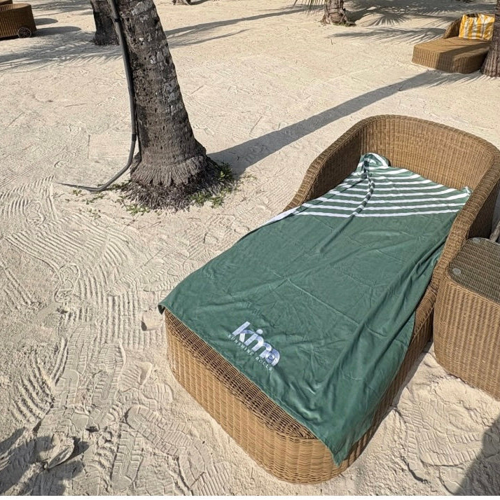 Serviette de plage XXL en microfibres - Lines kaki