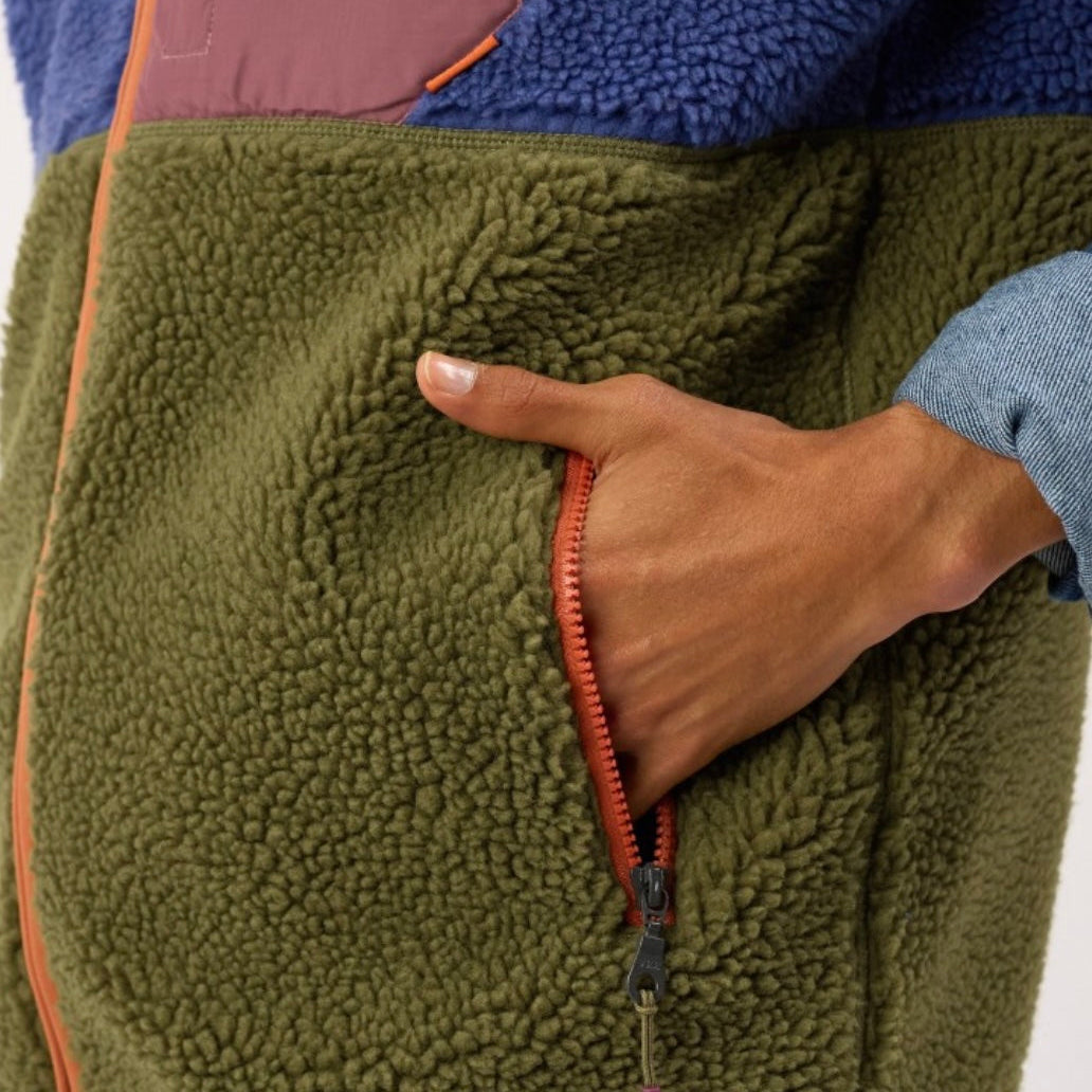 Veste sherpa mixte zippée sans manches - Bleu & kaki