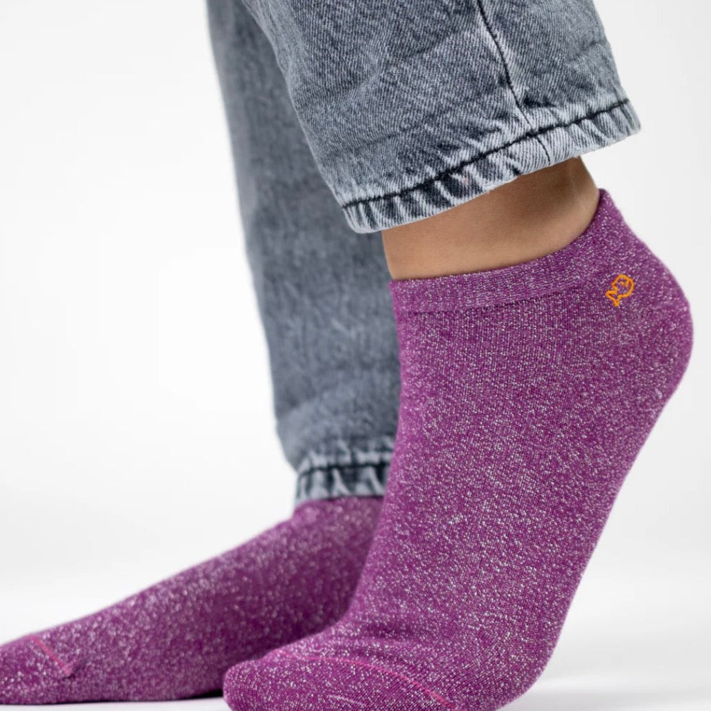 Socquette coton violet paillettes