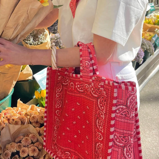 Tote bag reversible bandana rose & rouge