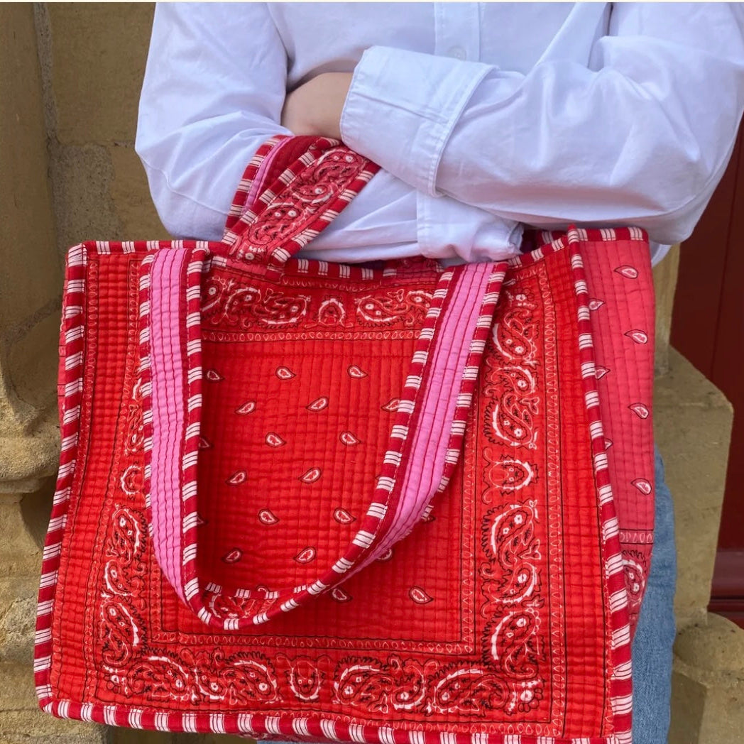 Tote bag reversible bandana rose & rouge