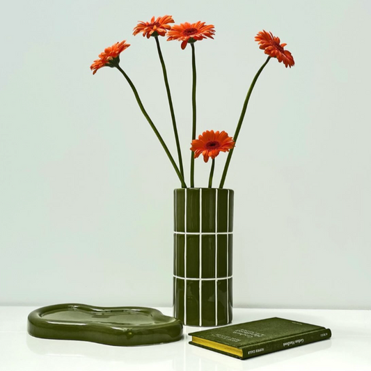 Vase carrelage kaki