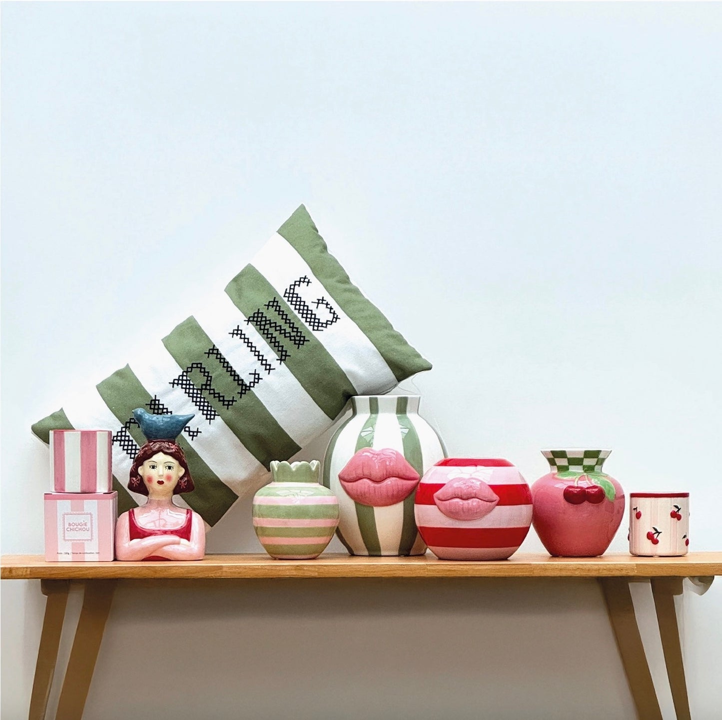 Grand vase kiss rayures vertes