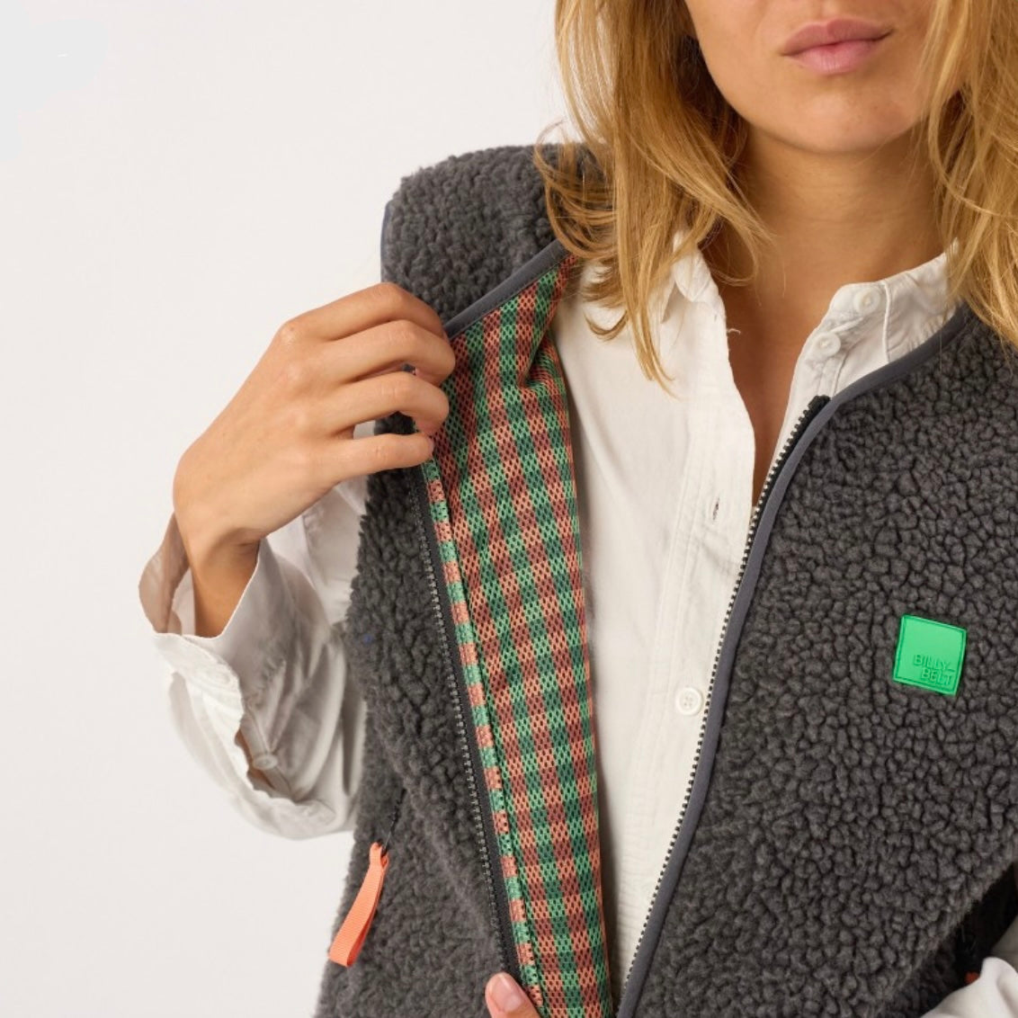 Veste sherpa femme zippée sans manches - Anthracite