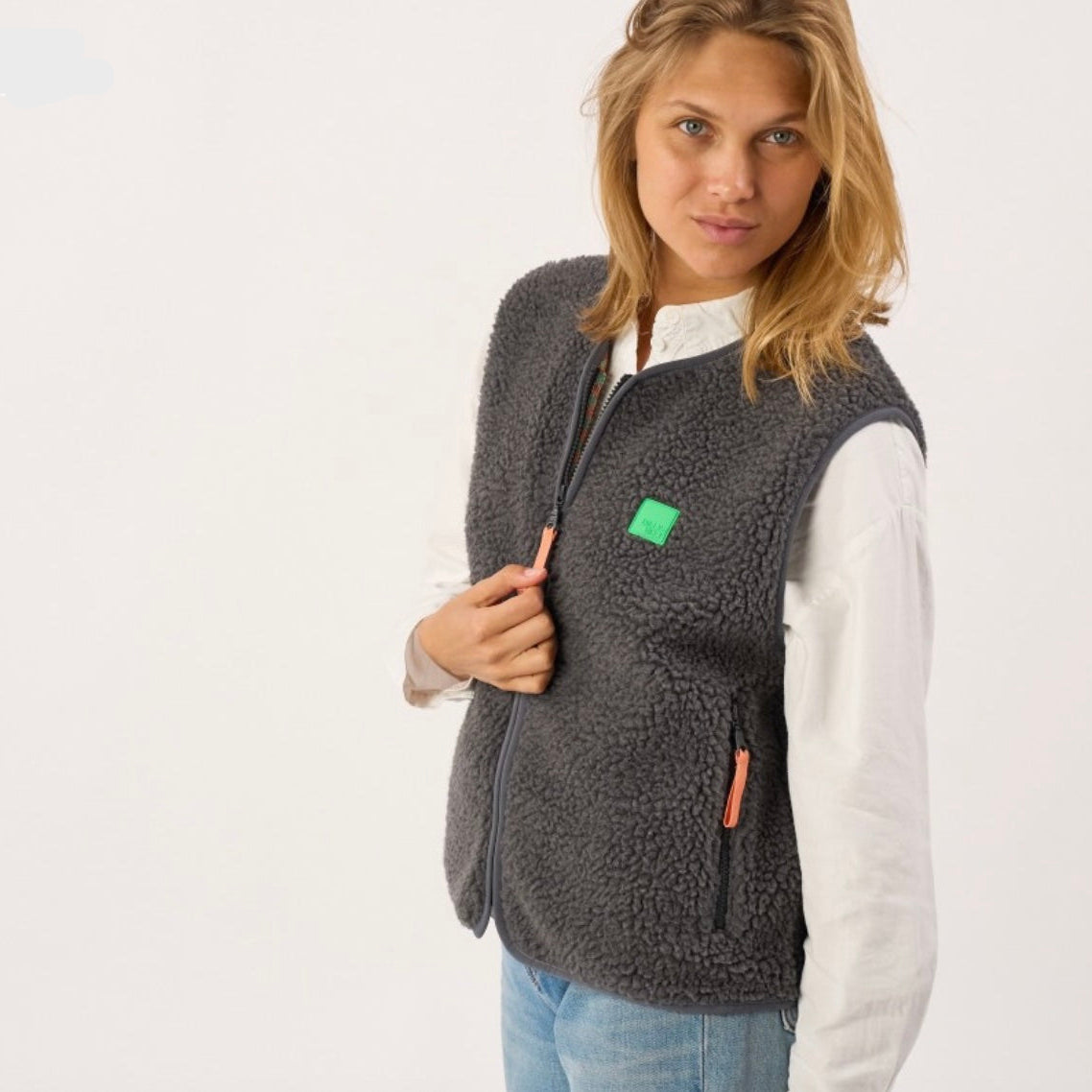 Veste sherpa femme zippée sans manches - Anthracite