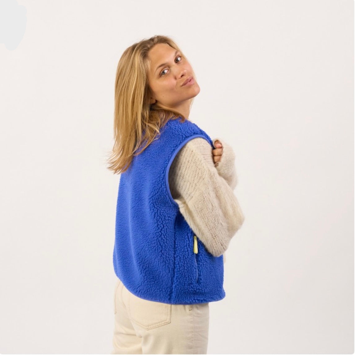 Veste sherpa femme zippée sans manches - Bleu électrique