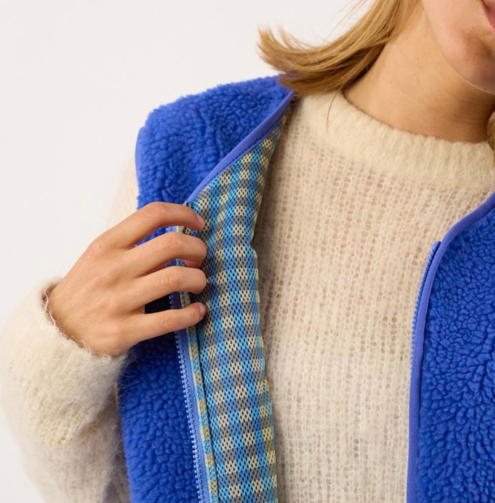 Veste sherpa femme zippée sans manches - Bleu électrique