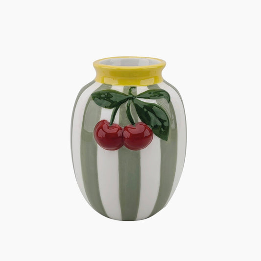 Vase cerise rayures vertes
