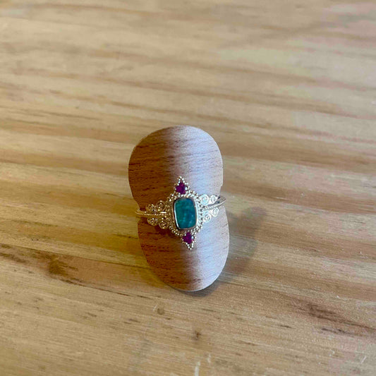 Bague India pierre verte et rose