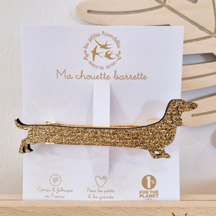 Barrette clip pailletée teckel